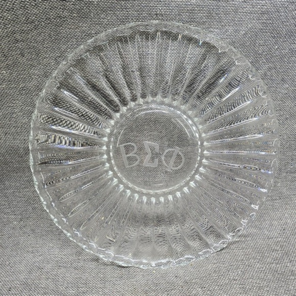 Beta Sigma Phi‎ Glass Plate Sorority Greek Life Etched 12in Clear Fluted